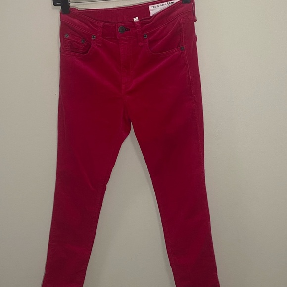 Rag & Bone Women High Rise Red Velvet Skinny Jeans size 25.Excellent Condition - Picture 2 of 13
